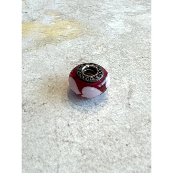 Pandora 925 Sterling Silver Murano Glass Hearts Charm Bead Patina - Picture 1 of 7